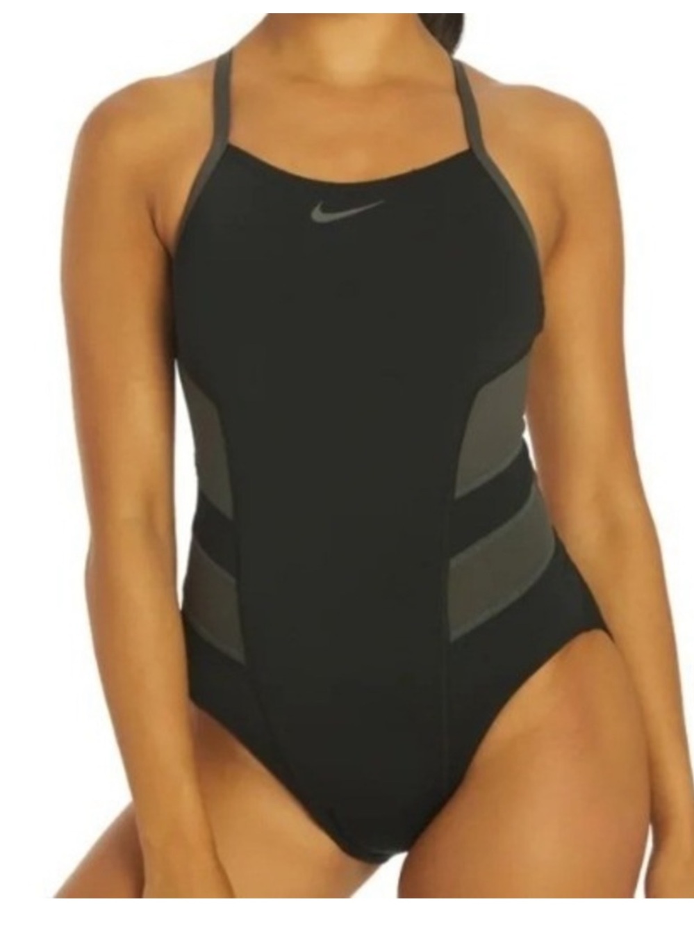 Nike Hydrastrong Vex Black Gray ColorBlock Cutout One Piece Swimsuit 8